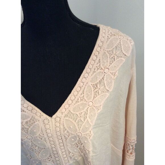 Pink romantic Lace Linen blend Tunic V Neck Plus size 2X - Picture 6 of 6